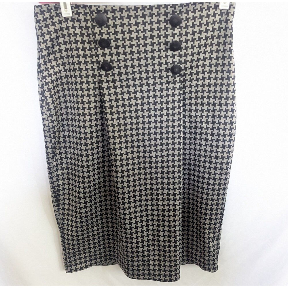 Charlotte Russe Black & White Houndstooth Straight Knee Skirt Zip Back Sz L